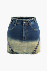 Faded Frayed Trim Zipper Denim Shorts