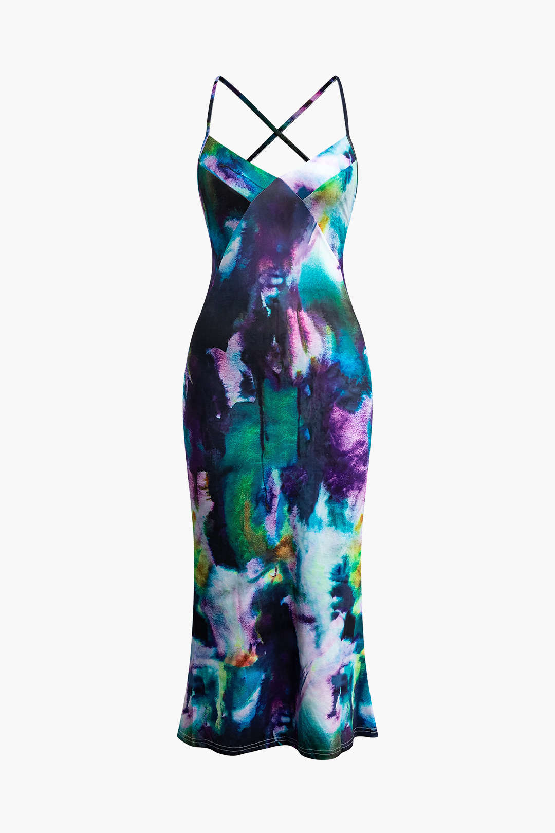 Tie Dye Knot Cross Strap Backless V-neck Midi Dress