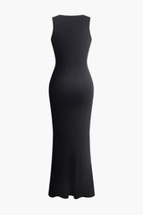 Solid Round Neck Sleeveless Maxi Dress