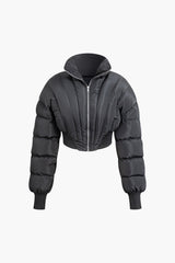 Zipper Stand Collar Crop Puffer Jacket