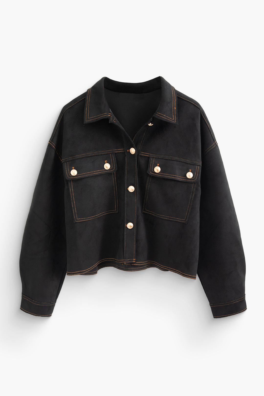 Contrast Stitching Button Up Flap Pocket Jacket