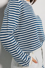 Stripe Crew Neck Ribbed Trim Pullover Sweater