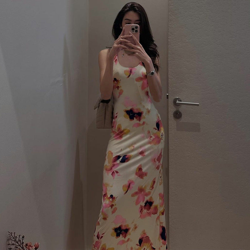 Carmen Backless Floral Print Slip Maxi Dress