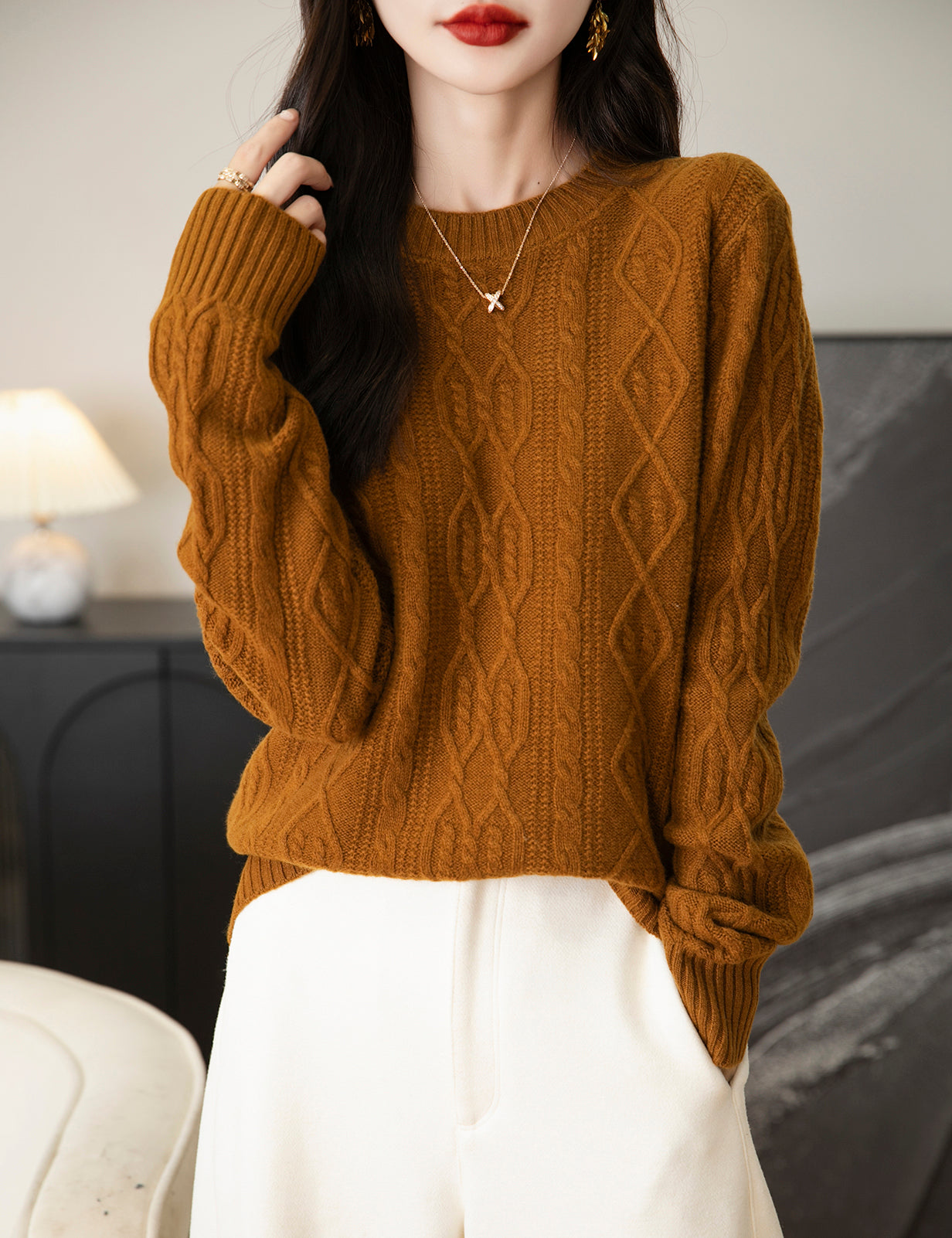 Candice Woman Vintage Soft Long Sleeve Knitted Sweater