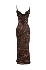 Mesh Sheer Leopard Print Bodycon Maxi Dress