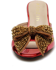 Ruby Red Open Toe Jewel Embellished Designer Shoes