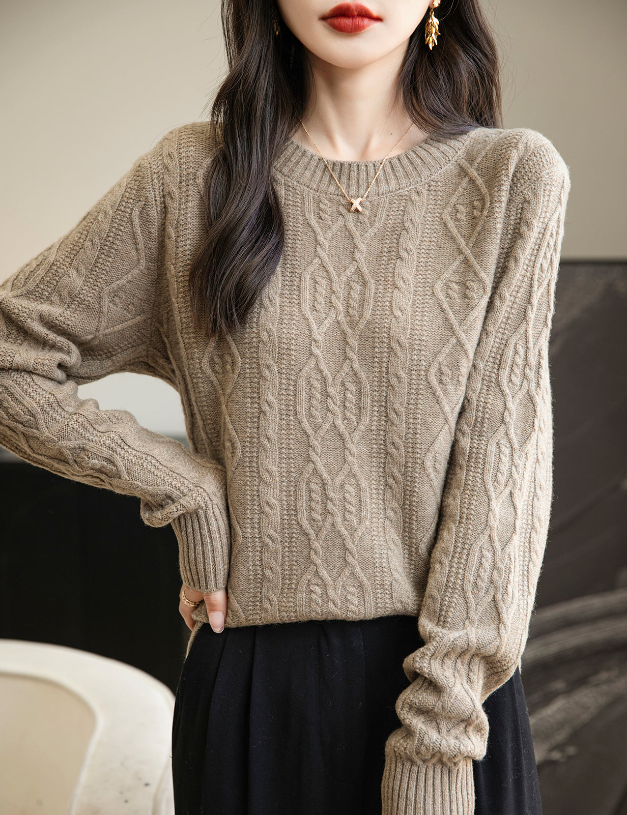 Candice Woman Vintage Soft Long Sleeve Knitted Sweater