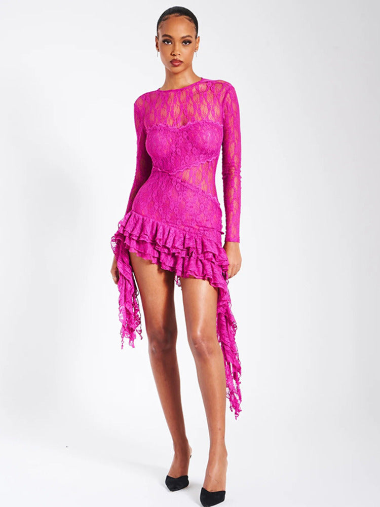 Debbie Lace Ruffle Sexy Mini Dress