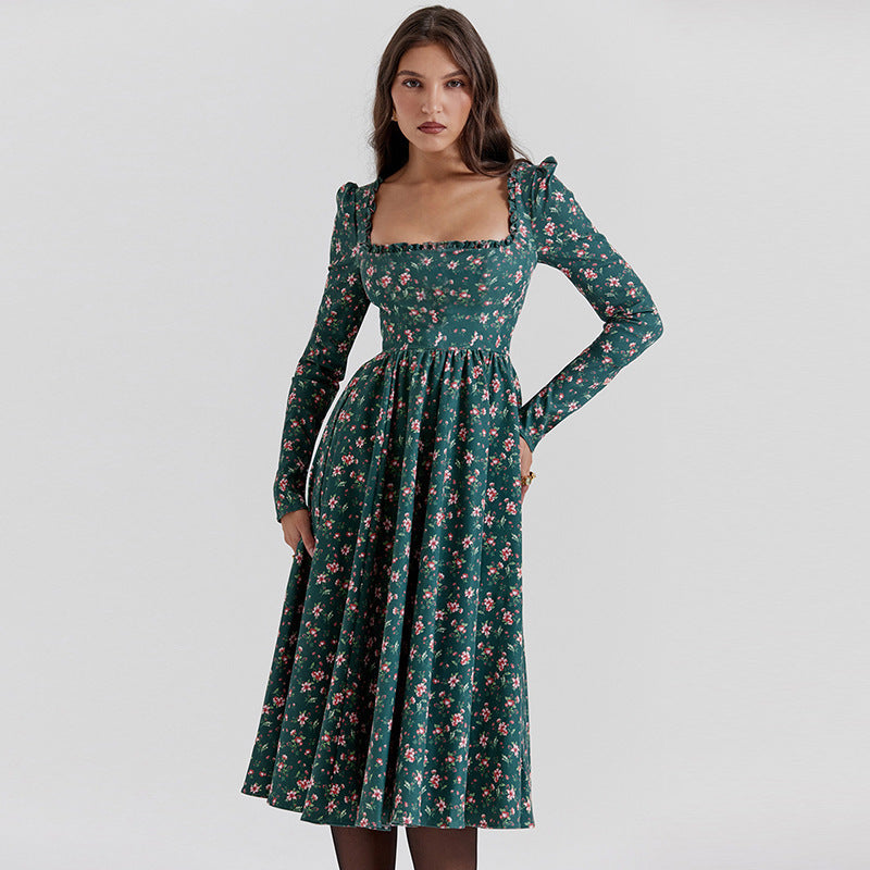 Claire Floral Print Long Sleeve Midi Dress