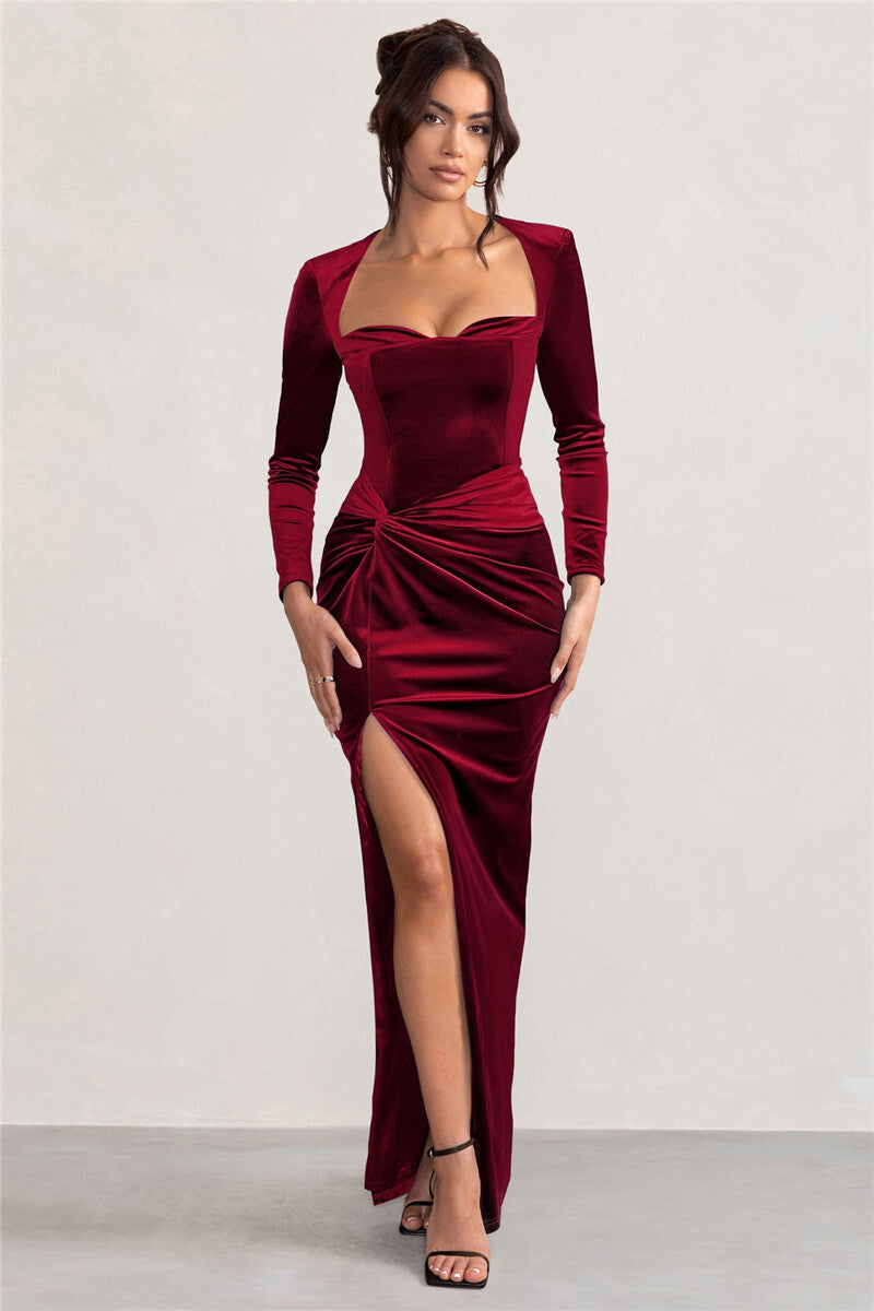 Alice Square Collar Long Sleeve Sexy Maxi Dress