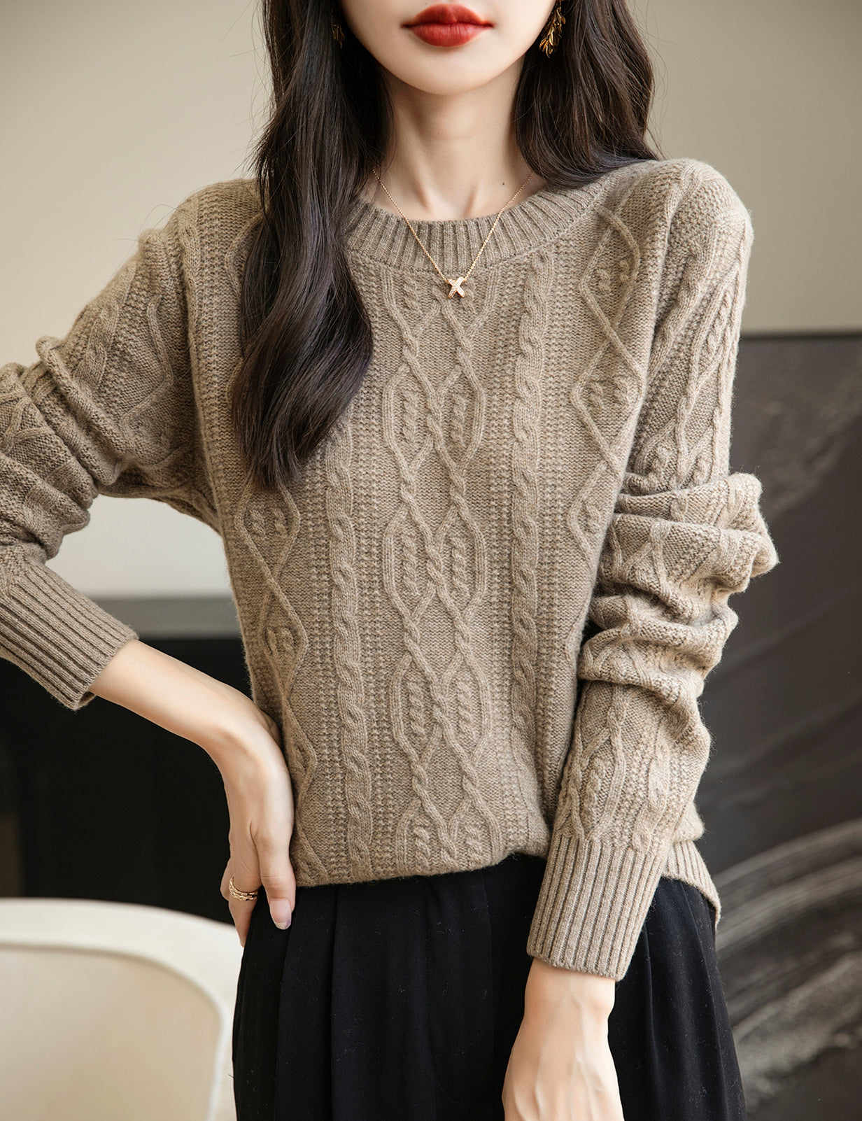 Candice Woman Vintage Soft Long Sleeve Knitted Sweater