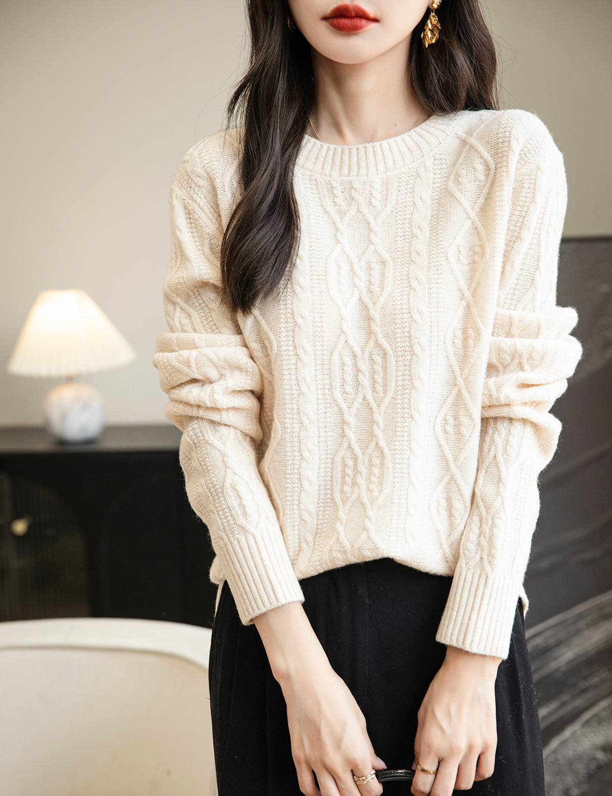 Candice Woman Vintage Soft Long Sleeve Knitted Sweater