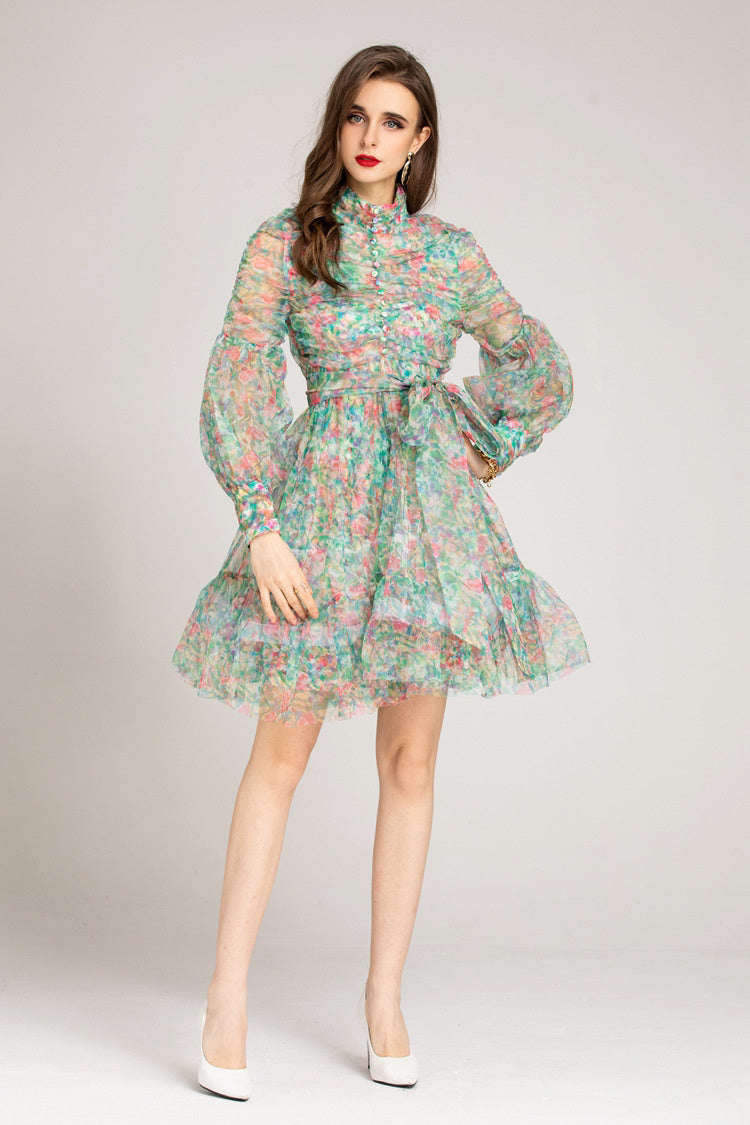 Bonnie Neck Lantern Sleeve Dress