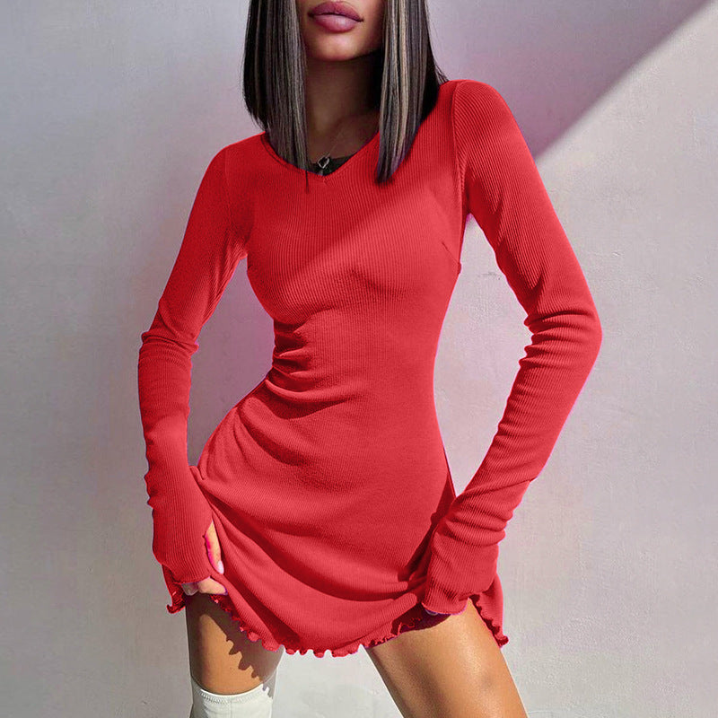 Charlotte Ribbed Long Sleeve Sexy Mini Dress