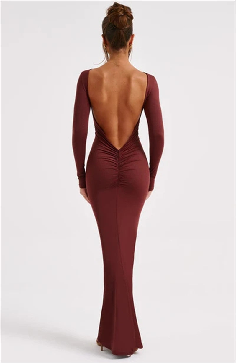 Beth Backless Ruched Bodycon Maxi Dress