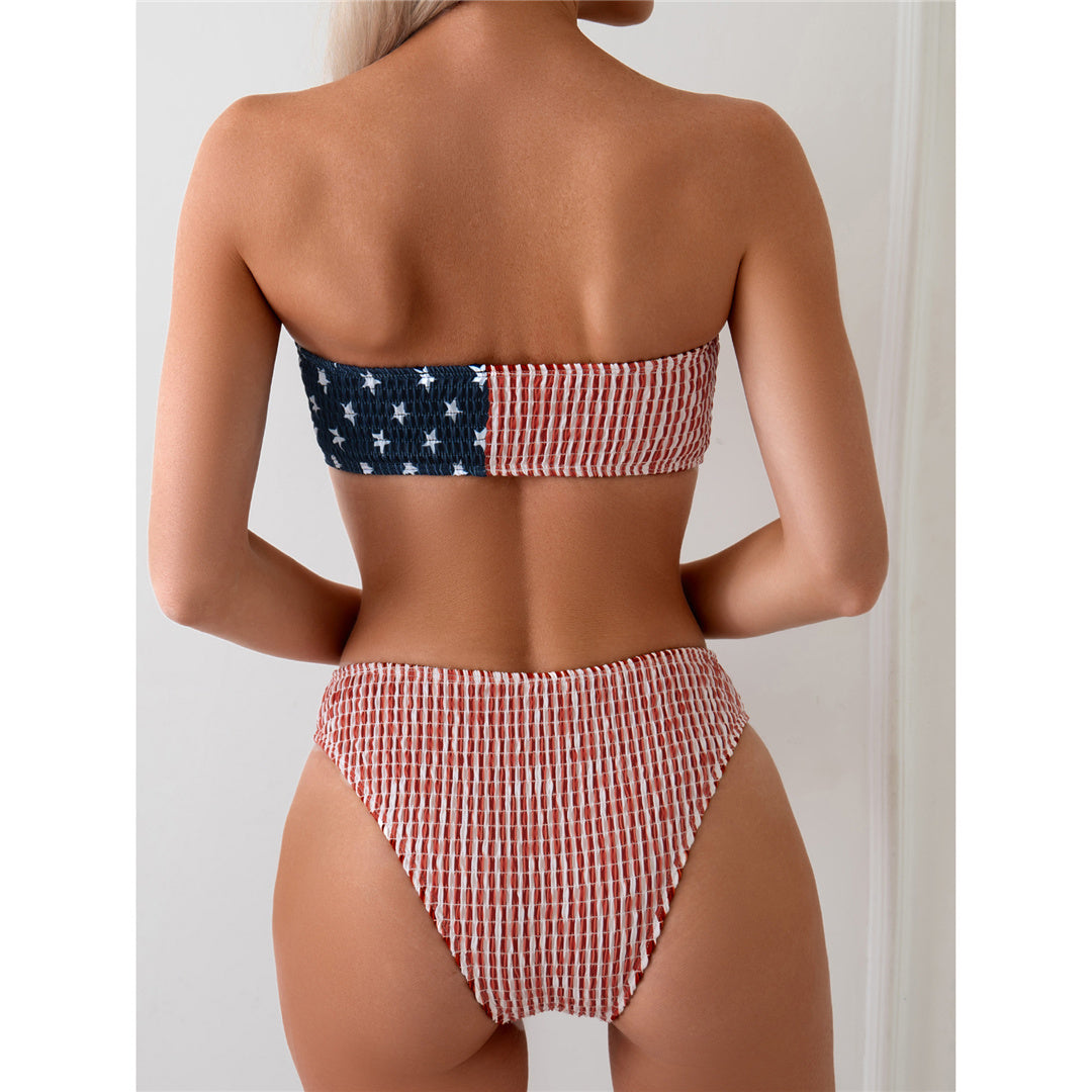 Connie Printed Splicing Bandeau High Waist Bikini